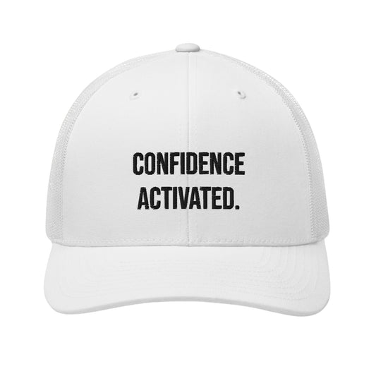Embroidered "CONFIDENCE ACTIVATED" White Trucker Cap