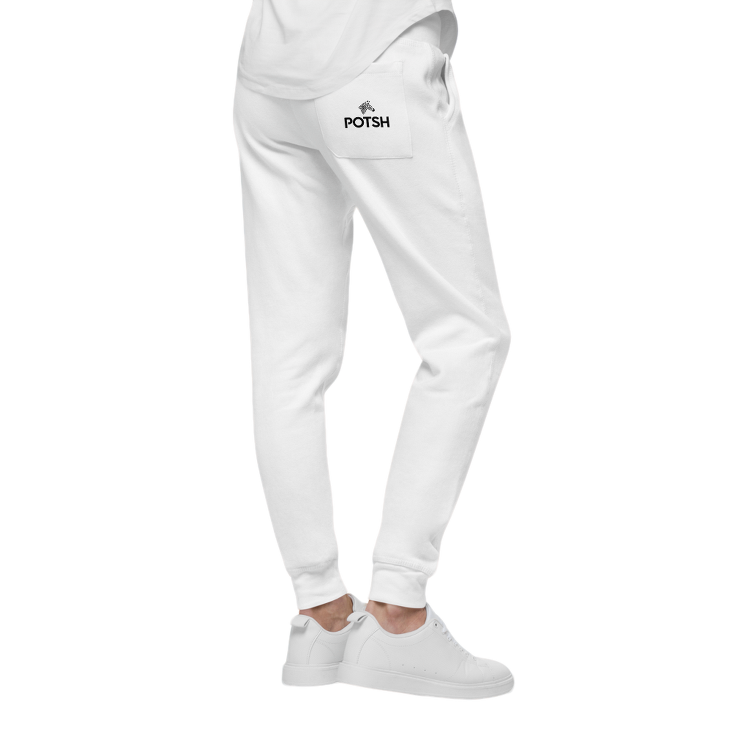 Men's Fleece Sweatpants with POTSH Back Pocket - White