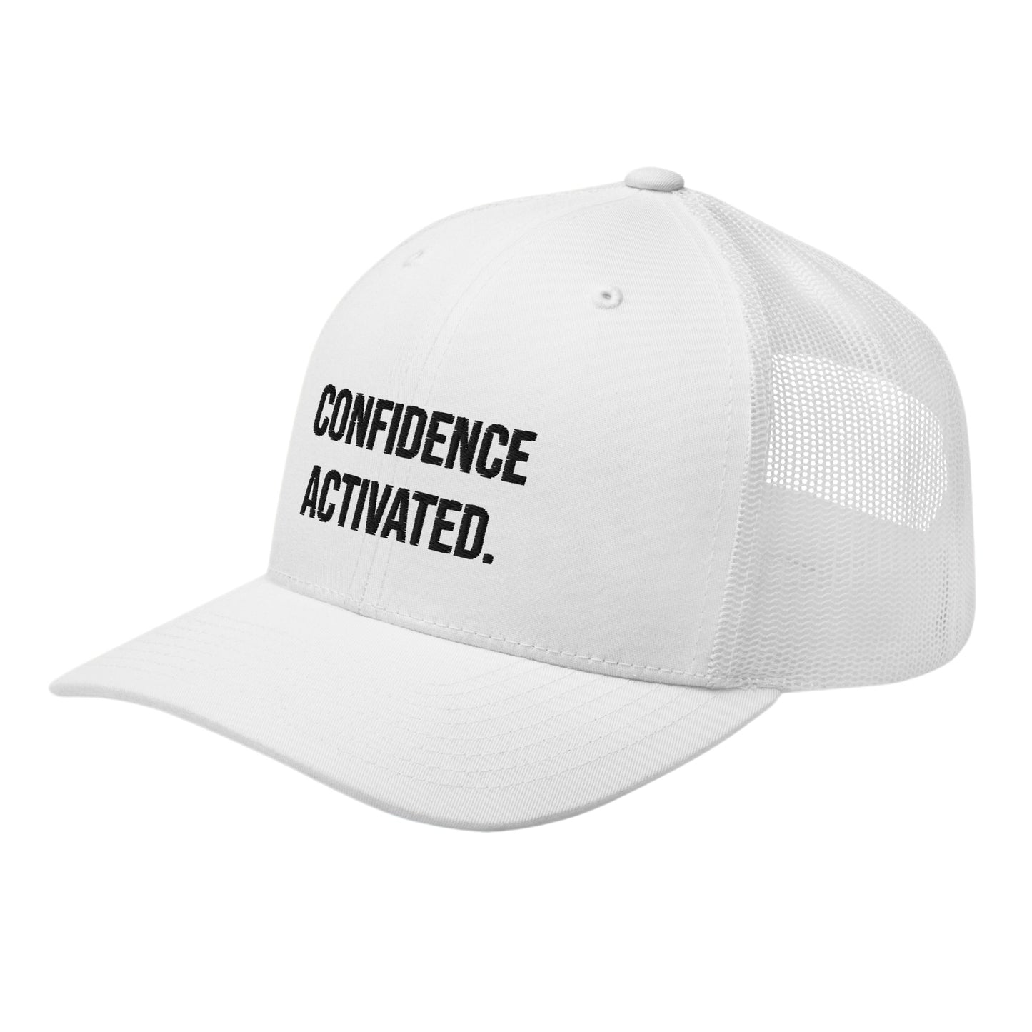 Embroidered "CONFIDENCE ACTIVATED" White Trucker Cap