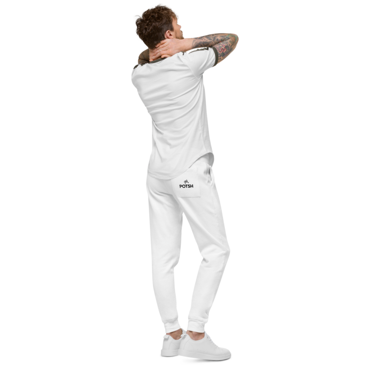 Men's POTSH Logo White Lux Fleece Tracksuit - Crewneck