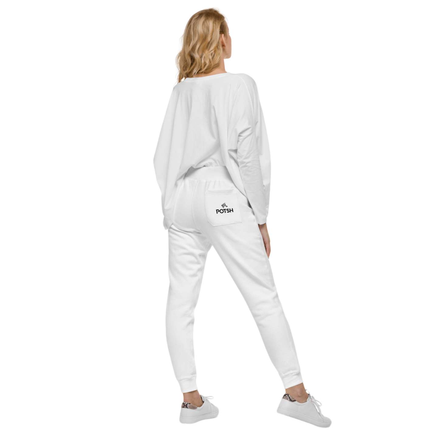 Women's Fleece Sweatpants with POTSH Back Pocket - White