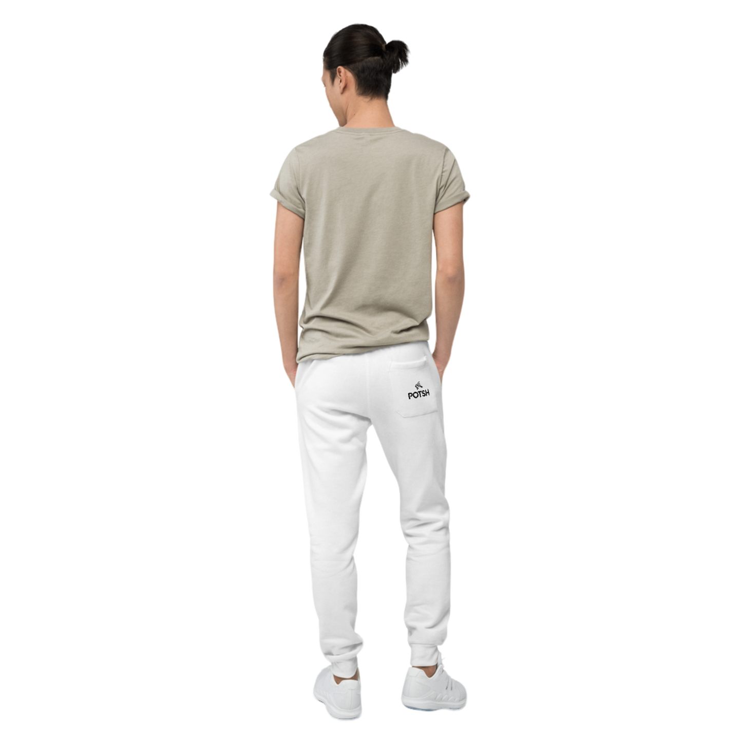 Men's POTSH Logo White Lux Fleece Tracksuit - Crewneck