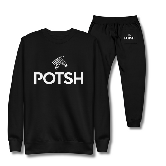 Men's POTSH Logo Black Lux Fleece Tracksuit - Crewneck