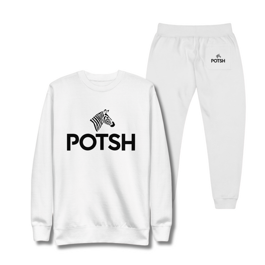 Men's POTSH Logo White Lux Fleece Tracksuit - Crewneck