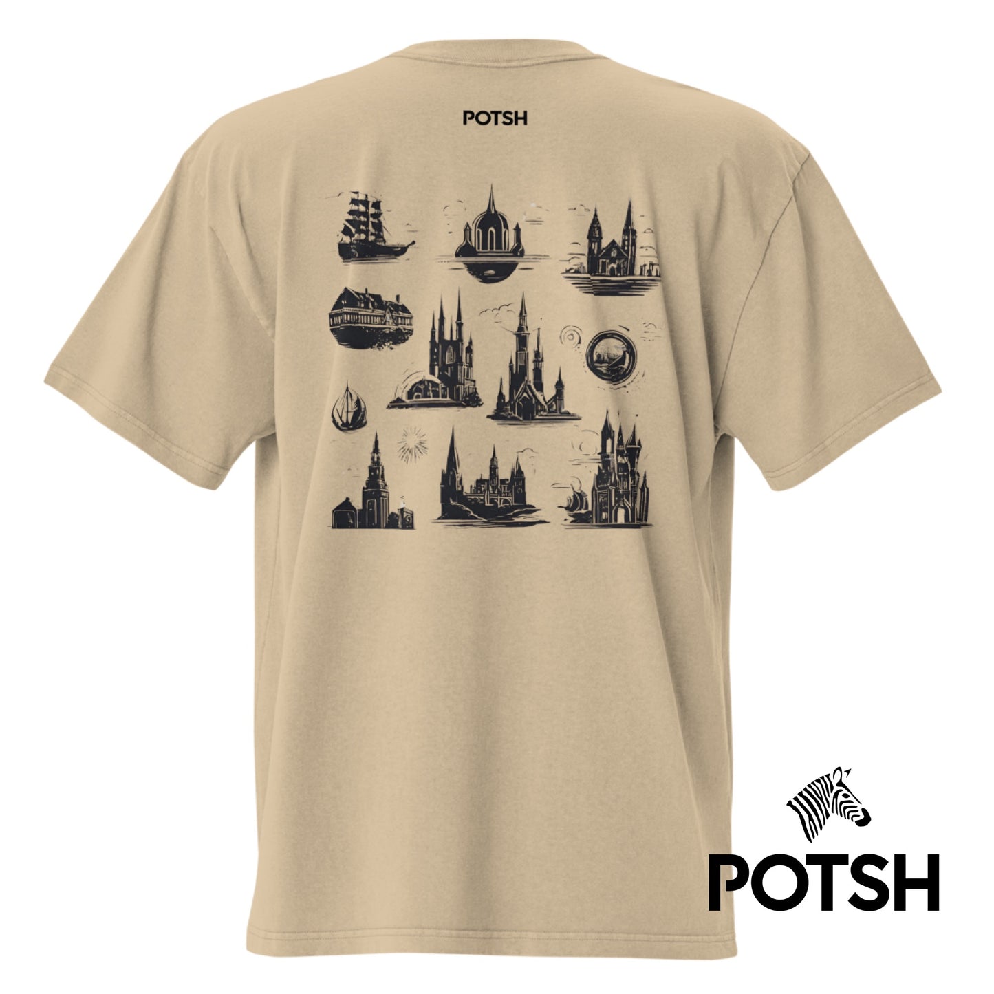 Men's Oversized T-Shirt with Back Print (Khaki)