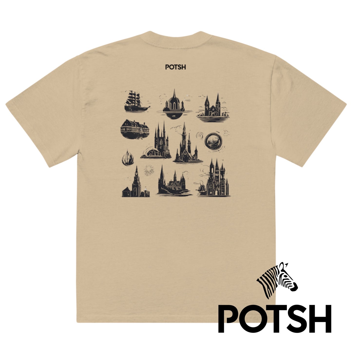 Men's Oversized T-Shirt with Back Print (Khaki)